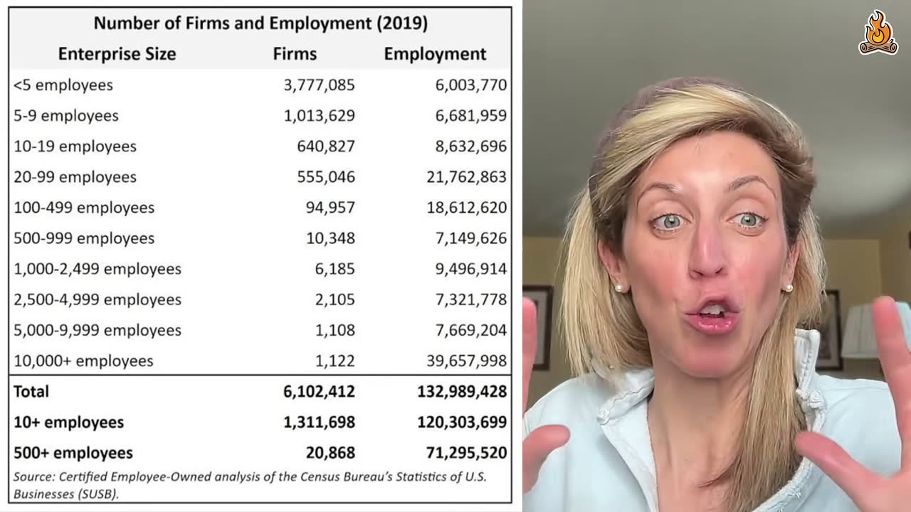 2019 Census table: just 20,868 firms with 500+ employees employ 71.3M of 133M workers.