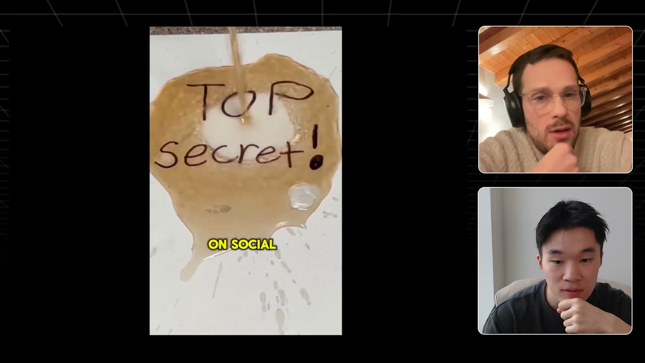 Ad hook example: liquid poured onto paper reading "Top secret!" as a weird, attention-grabbing visual.