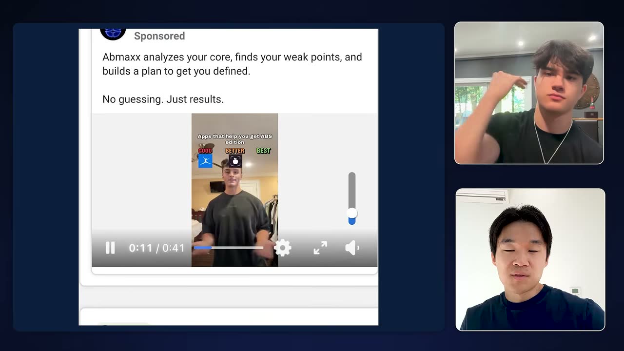 Abmaxx sponsored video ad ranking ab apps "good, better, best," which promotes Cal AI.