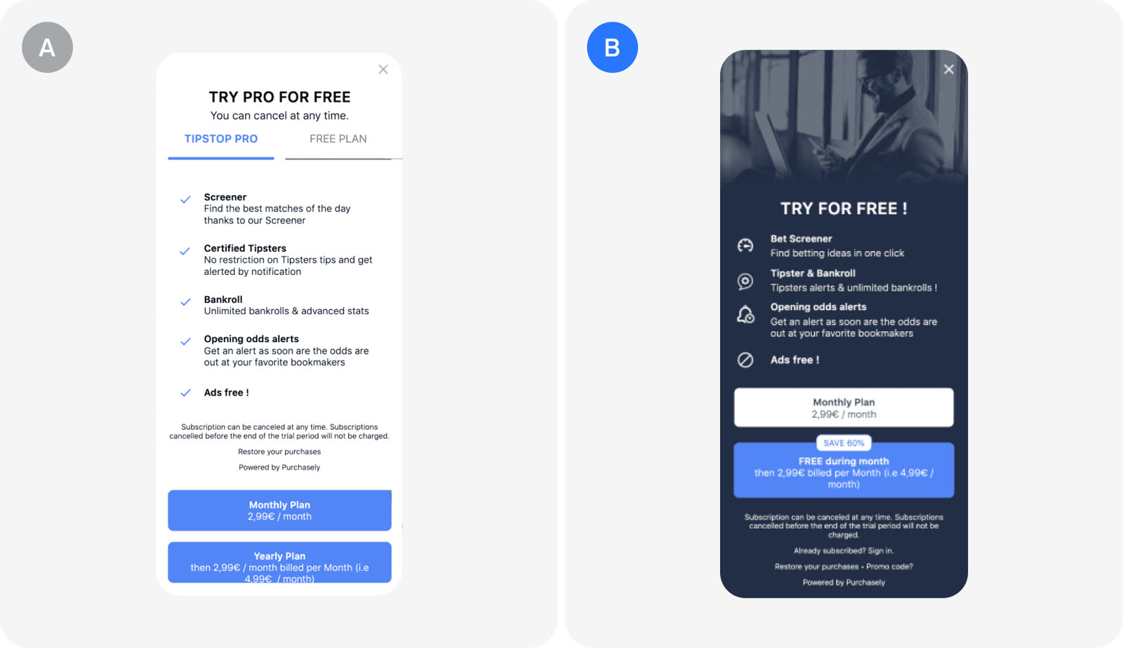 Version A and version B as TIPSTOP tested them.