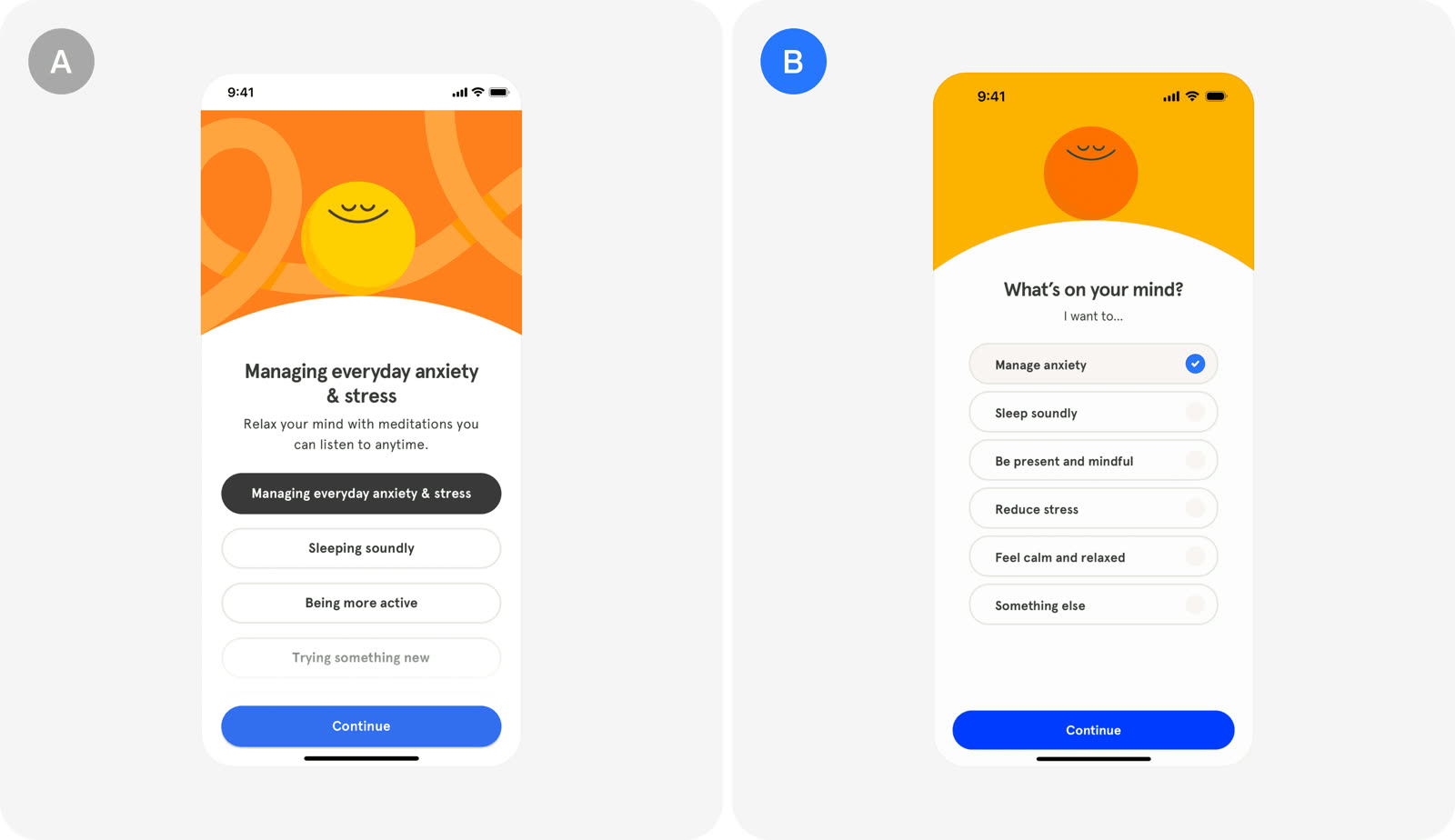 Version A and version B as Headspace tested them.