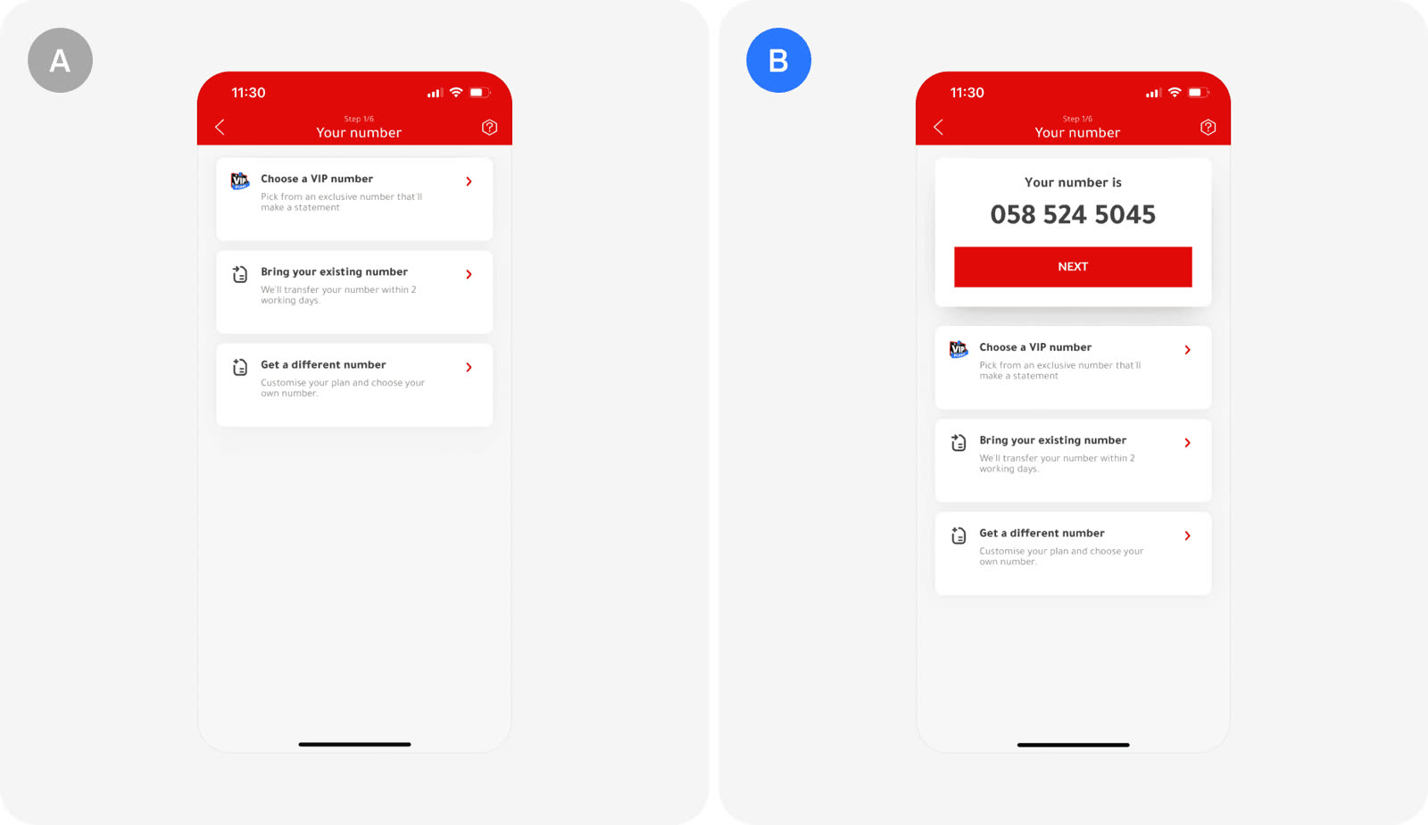 Version A and version B as Virgin Mobile UAE tested them.
