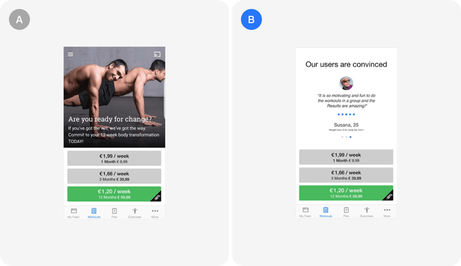 Version A and version B as Runtastic tested them.