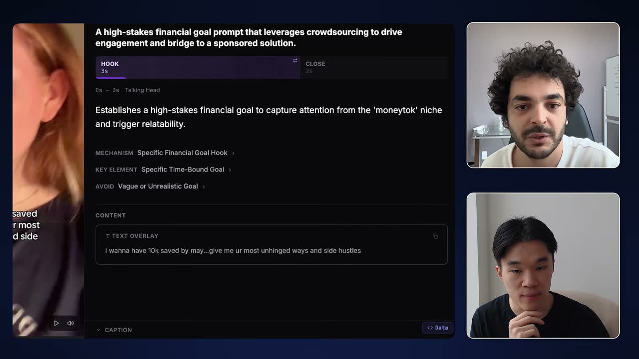 SpyTok breaks down a hook: 'i wanna have 10k saved by may' crowdsourcing side hustles.