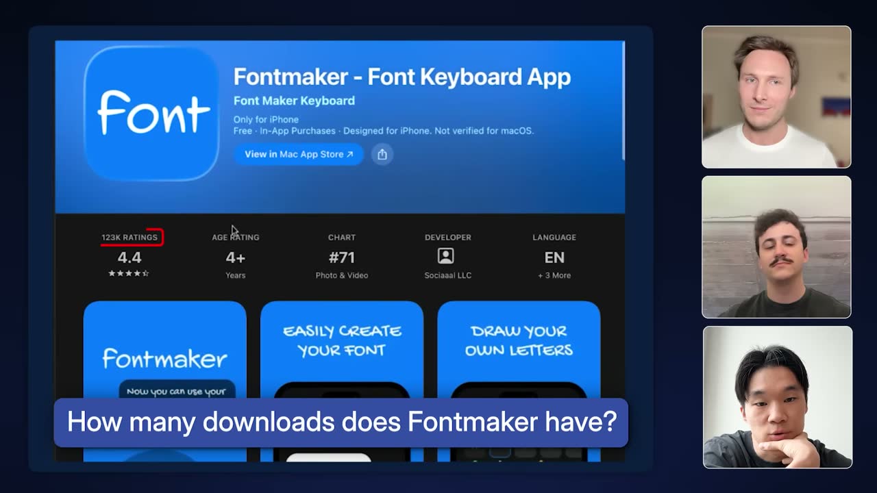 Fontmaker's App Store page: 123K ratings, 4.4 stars, #71 in Photo & Video.