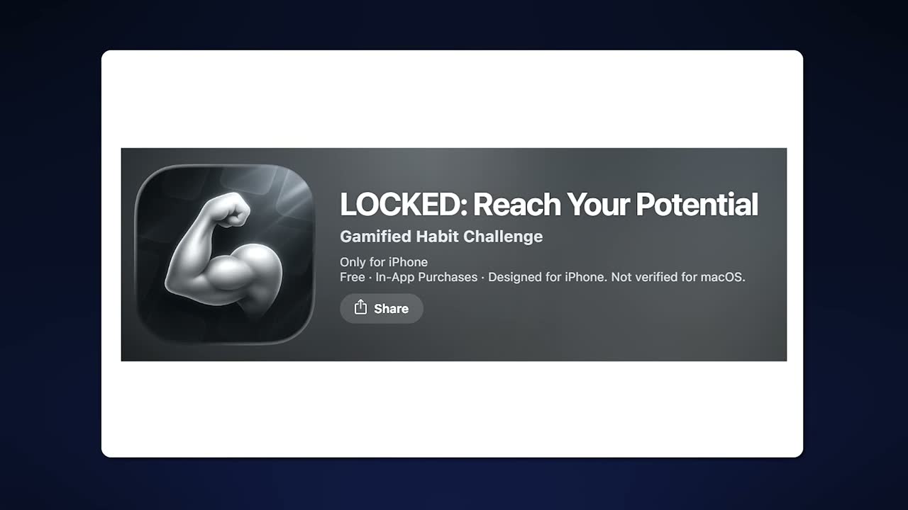 App Store listing for LOCKED: Reach Your Potential, a free iPhone gamified habit challenge app.