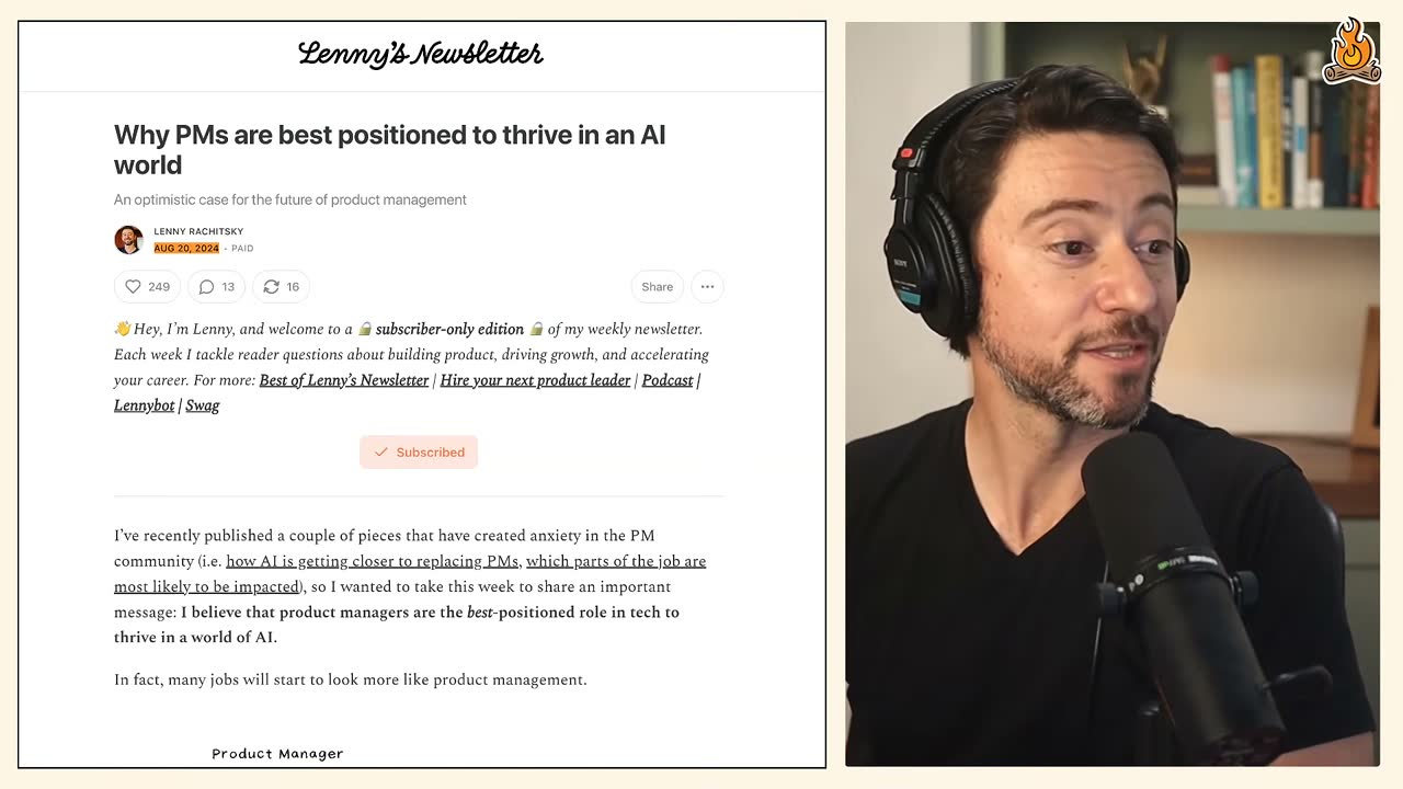 Lenny's Aug 20, 2024 post arguing product managers are best positioned to thrive with AI.