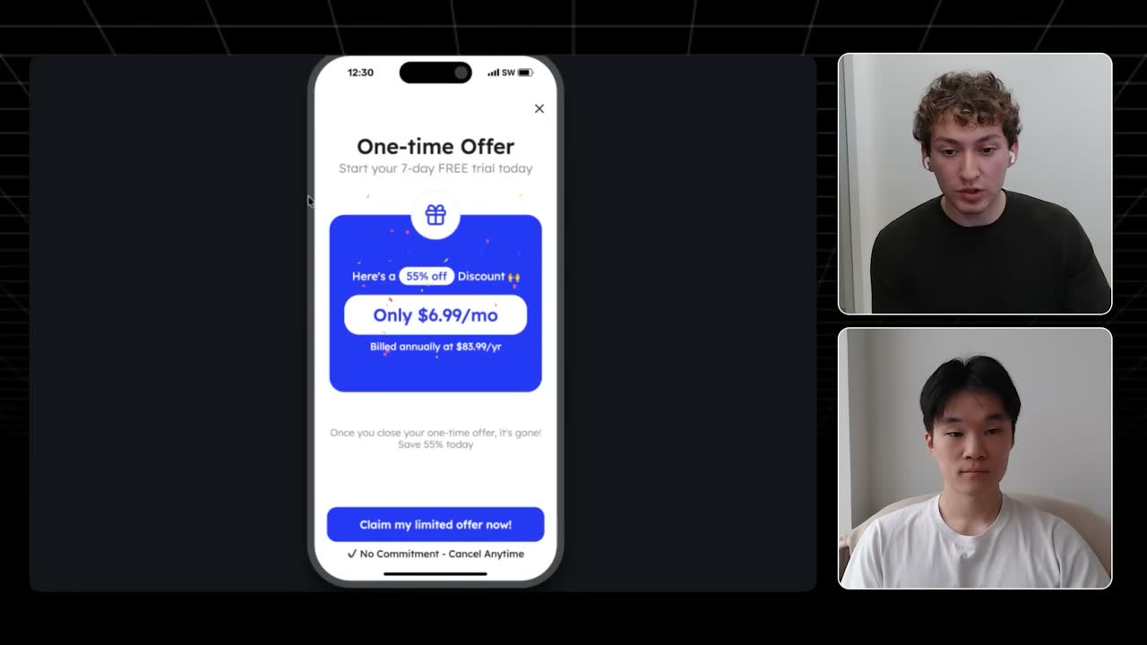 Pingo's original one-time offer paywall: 55% off, $6.99/mo billed annually at $83.99/yr.