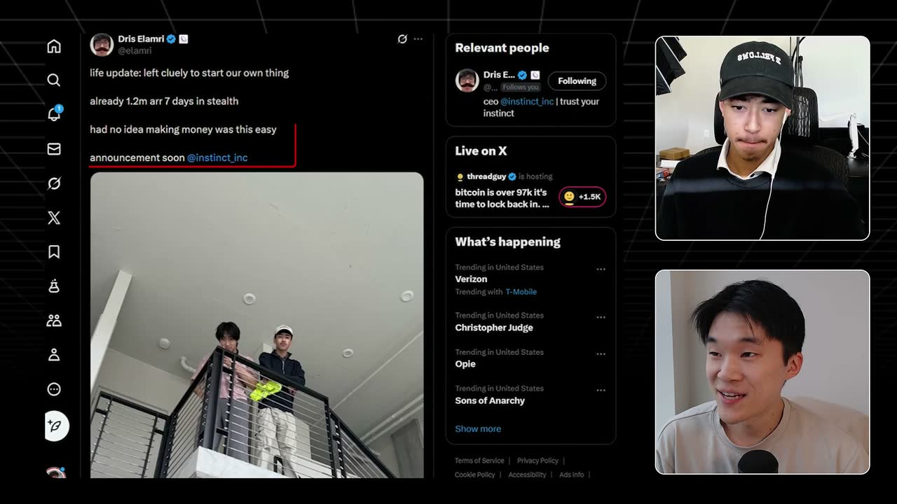 Dris Elamri's tweet announcing he left Cluely and hit $1.2M ARR seven days into stealth.
